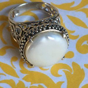 Beautiful  Art Deco Silver Filigree Pearl Ring